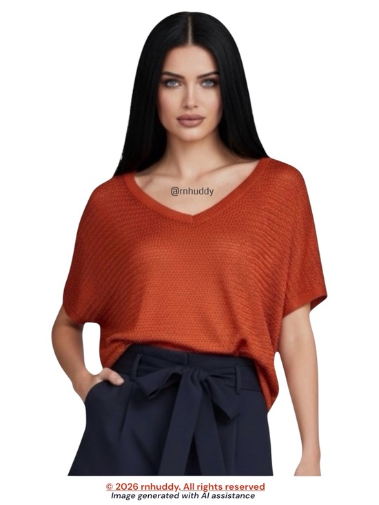 White House Black Market Sweaters - White House Black Market L rust dolman sleeve knitted v-neck sweater